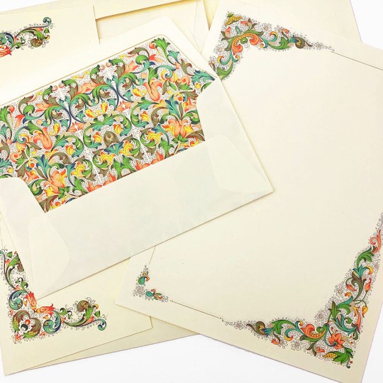 Italian Stationery Letter Writing Set in Portfolio ~ 10 sheets + 10 envelopes ~ Multi-color Florentine